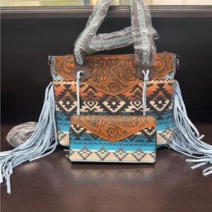 Montana West Tooled Aztec/Fringe Purse & Wallet Set - NEW (So Beautiful)